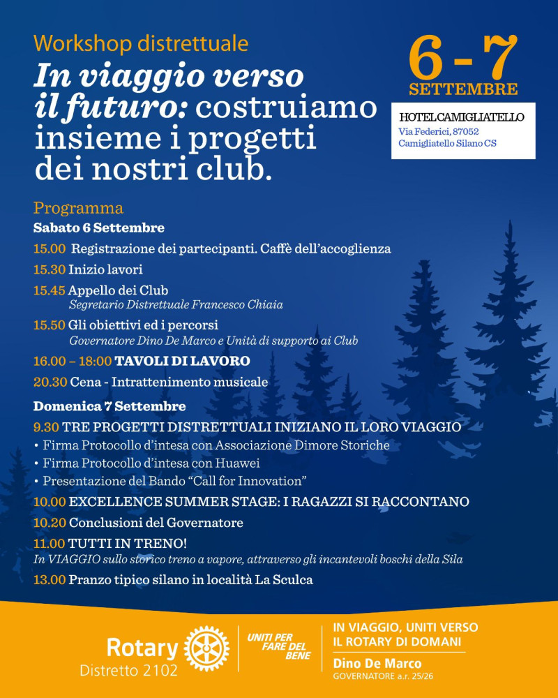 In Viaggio Verso il Futuro: costruiamo insieme i progetti dei nostri club. 6-7 settembre, Camigliatello